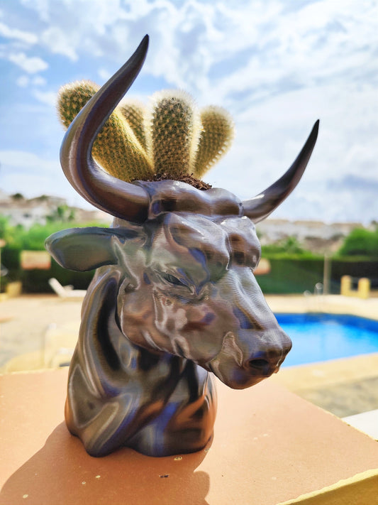 Hand-Painted Bull Head Planter